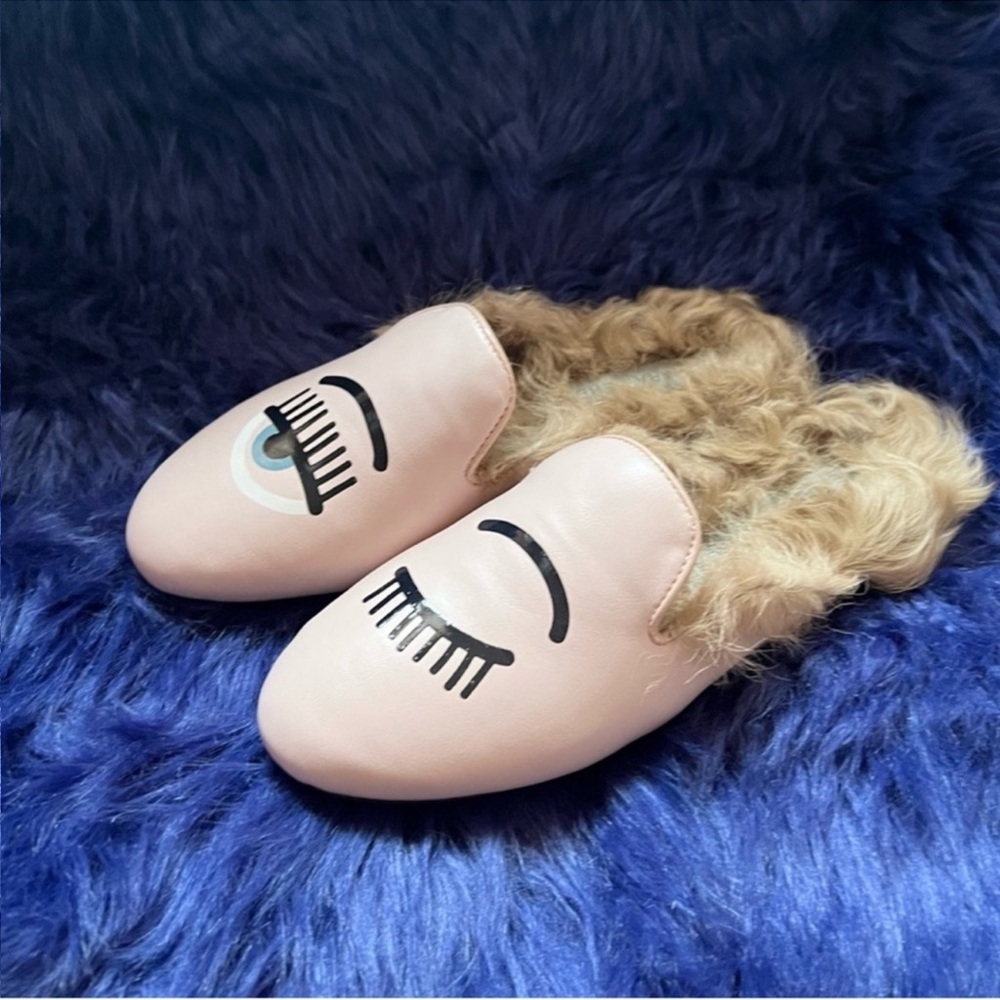 New! CHIARA FERRAGNI Flirting Eye Fur Leather Mules - Picture 8 of 11